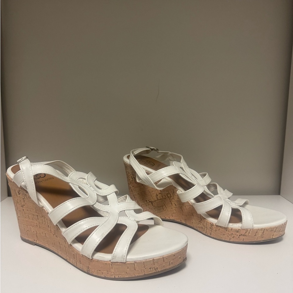 White Strappy Wedge Sandals
